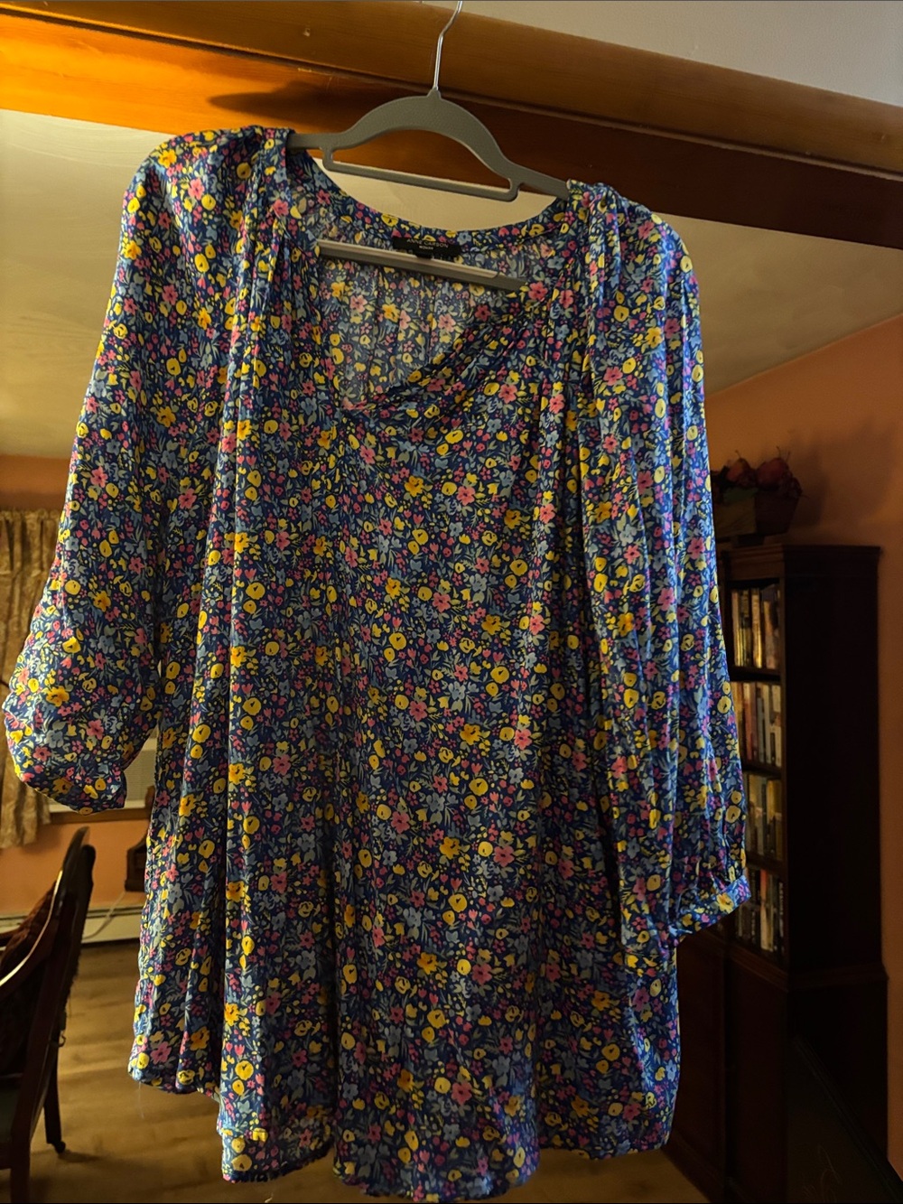 Anne Carson Navy Floral Long-Sleeve Swing Dress